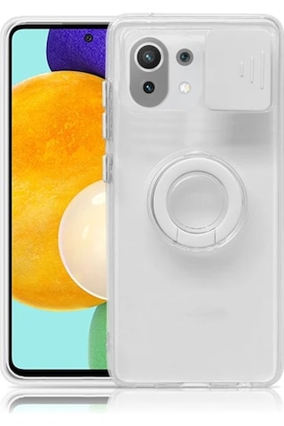 Xiaomi Mi 11 Lite Kılıf Sürgülü Kamera Lens Korumalı Yüzük Standlı Silikon Kılıf- 5775 Şeffaf