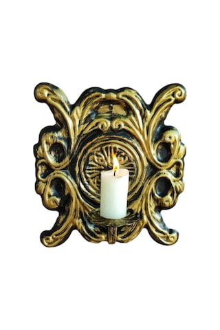 Aju Mumluk Şamdan Duvar Aplik Ev Bahçe Balkon Ofis Dekorasyonu Özel Tasarım Hediye 25x23cm Eskitme Gold. Gold
