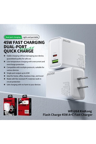 Abd Fiş Wk Wp-u64 45w Kinkong Flash Şarj Usb + Tip-c Portu Hızlı Şarj Cihazı Diğer