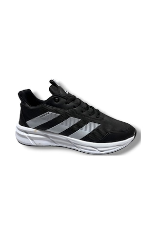 Adistar 018-26 Baskı Deri Anatomik Erkek Sneaker Siyah Beyaz Siyah