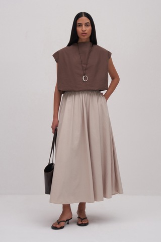 Charis Volanlı Midi Etek Bej