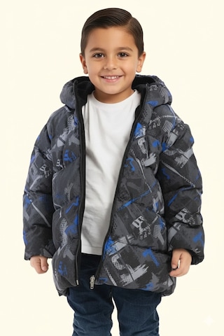 Blayn Jeans Kapüşonlu Desenli Su Geçirmez Çocuk Şişme Mont Gri