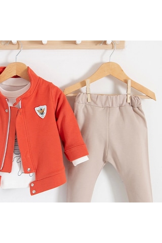 3-18 Ay We Are Ceketli 3'lü Erkek Bebek Takımı Kiremit Kiremit