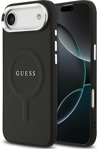 Apple Uyumlu iPhone 17 Air Kılıf Guess Lisanslı M-safe Özellikli Klasik Yazı Logolu Pu Deri Kapak Siyah Siyah