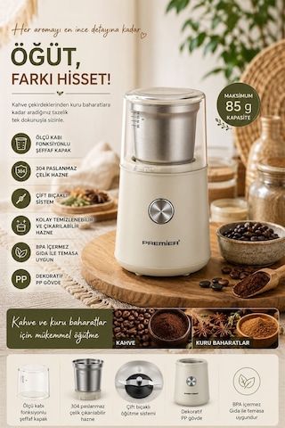 Premier PCG 9701 150 W Çıkarılabilir Paslanmaz Çelik Hazneli Kahve Ve Baharat Öğütücü