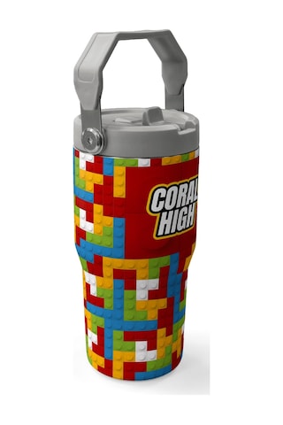 Coral High Renkli Blok Desenli Katlanır Ağızlıklı Çelik Termos 600 Ml 38917 Kırmızı