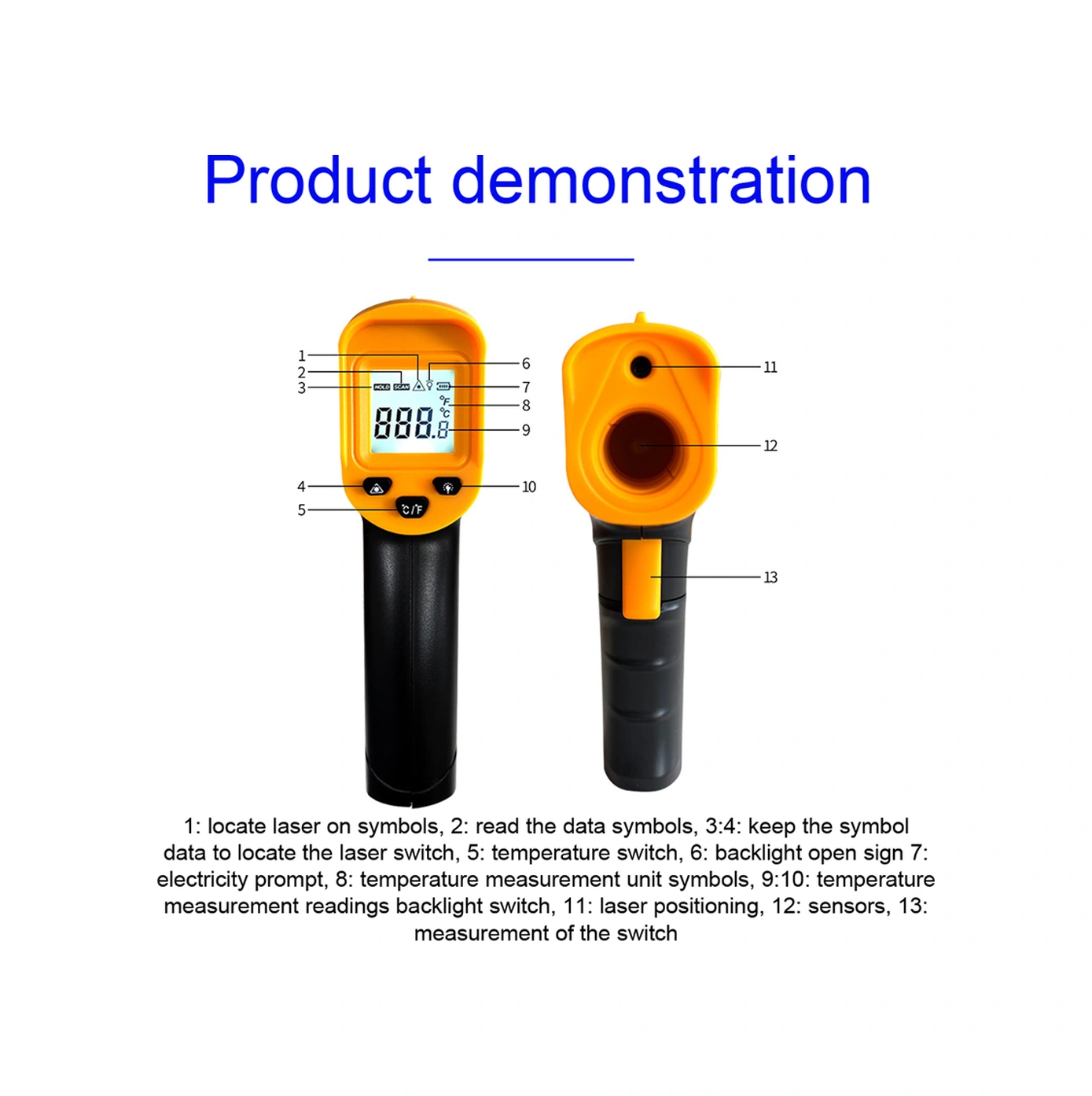 Folinda El Tipi Kızılötesi Sıcaklık Ölçer -50 C/+500 C, Lcd Ekran, Temassız Ölçüm, C/ F Dönüşümü, Çok Amaçlı Pil Dahil Değil