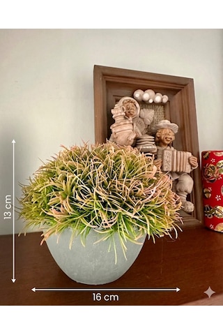 Premium Yapay Saksılı Çim Bitki - Dekoratif Ev Ofis Aksesuarı 13x16 Cm Bej
