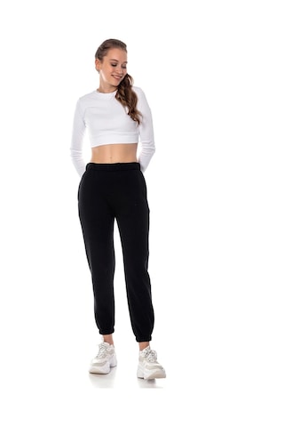 Kadın Ekru Renk Elastik Paça Örme Jogger Eşofman Altı Cy84200 Siyah