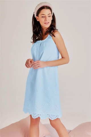 Magic Form 30108 Kendinden Brode Desenli Sabahlık Gecelik Takım - Mavi