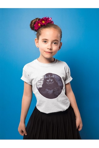 Sevbano Star Wars Darth Vader Baskılı Unisex Çizgi Film Çocuk Tişört 1-1 Beyaz