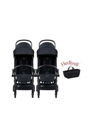 Connect³ İkiz Bebek Arabası / Black - Black & Yan Düzenleyici Çanta Hediyeli