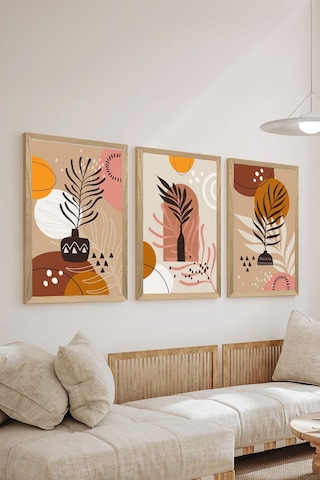 3 Parça Ahşap Çerçeve Görünümlü Mdf Poster Tablo Seti - Set 117 - Mdf3dsohoset117