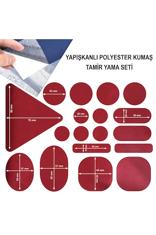 Yapışkanlı Polyester Mont Tamir Yaması 36 Adet Bordo