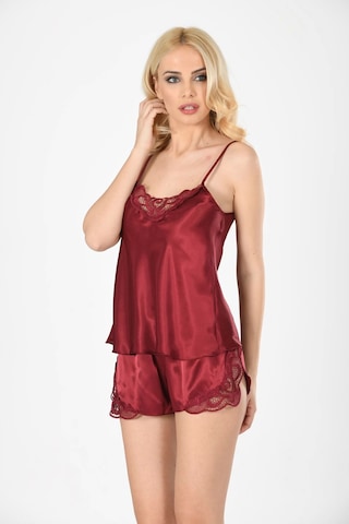 Bordo Saten Babydoll Şortlu Takım - 281 Çok Renkli