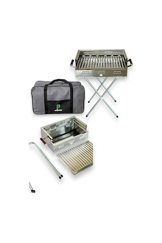 Paslanmaz Çelikten Katlanır Ayaklı Ve 3 Kademeli Mangal - Çantalı