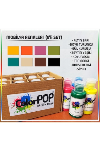 Colorpop Akrilik Hobi Boyaları 8'li Set 8 Adet 50ml Mobilya Renkleri