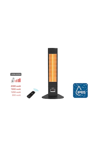 Dysis Single X Karbon Serisi IP65 Suya-Toza Dayanıklı 2300 W Siyah Uzaktan Kumandalı İç/Dış Mekan Isıtıcı