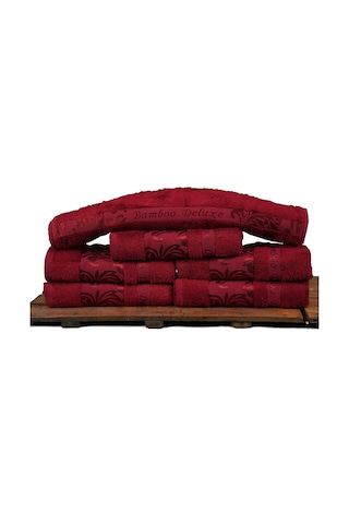 Mulberry Bambu Havlu %100 Organik Bambu Havlu Seti 50 x 90 - 6'lı Paket Premium Ultra Yumuşak Dekoratif Kırmızı