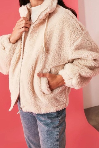 Ersefa Tasarım Düz Astarlı Yaka Standart Oversize Dik Kadın Oversize Fer Taş