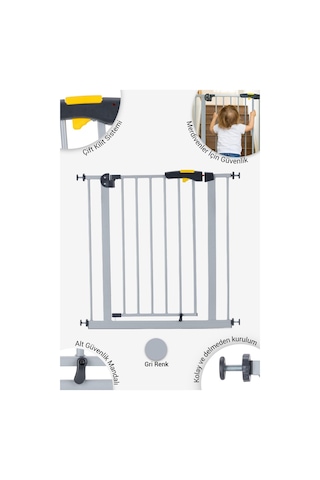 Wellgro Pro 75-80 Cm Çocuk Merdiven Ve Güvenlik Kapısı, Merdiven Korkuluğu, Gri