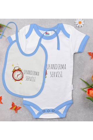 Bk Kids Uyandırma Servisi Tasarımlı Mavi Bebek Body Zıbın Ve Mama Çok Renkli