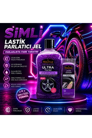 Simli Lastik Parlatıcı Jel Ve Lastik Süngeri Mor