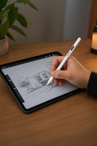 Tablet Kalemi Hassas Dokunmatik Çizim Ve Yazım Kalemi 4 Yedek Uçlu P03 Beyaz