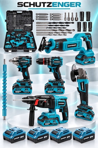 4 Akülü 5 Li Set Şarjlı Tilki Kuyruğu-somun Sökme-taşlama-kırıcı Delici Hilti-matkap Kömürsüz Mavi 7013