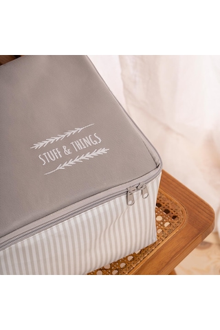 Ocean Home Textile Küçük Boy Gri Çizgili Stuff & Things Hurç 30 x 22 x 18 cm