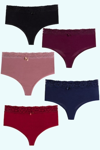 Kadın Külot Yüksek Bel Tanga Büyük Beden 5 Li Paket Bordo 26302 R07 Bordo
