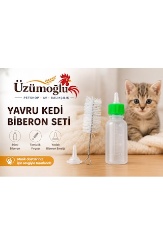 1 Adet Yavru Kedi Biberon Seti 60ml Temizlik Fırçası Ve Yedek Emzik Dahil
