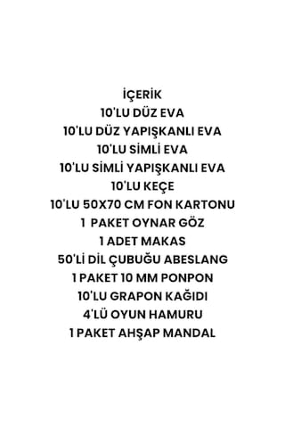 Okul Etkinlik Seti , Anaokul Etkinlik Malzemeleri Eva Keçe Makas Fon Kartonu Yapıştırıcı Oyun Hamur