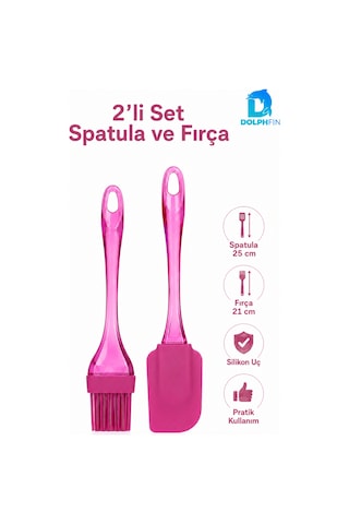 2 Li Silikon Spatula Ve Fırça Seti Pasta Hamur Kek Krema Sürme Karıştırma Mutfak Yardımcısı Pembe