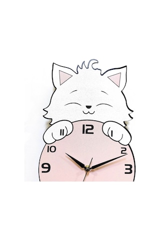 CajuArt Saat Arkasından Bakan Sevimli Kedi Çocuk Odası Duvar Saati Pembe