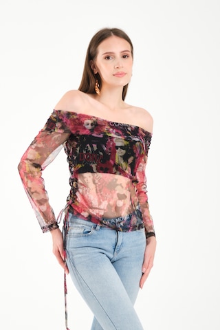 Düşük Omuz Büzgülü Bluz Pembe