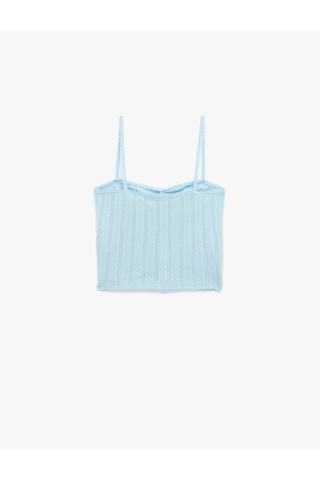 Koton Pamuklu İp Askılı Büzgülü Dokulu Slim Fit Crop Atlet Mavi 5sak10669ek Mavi