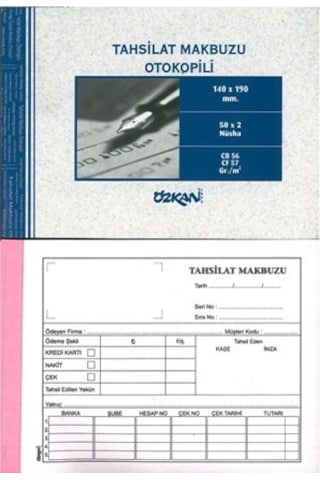 Özkan Tahsilat Makbuzu Otokopili 50X2 Nüsha 12 li Özkan Tahsilat Makbuzu Otokopili 50X2 Nüsha 12 li