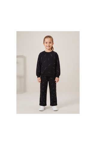 Deniva Kids Kız Çocuk Siyah Şerit Taş İşlemeli Şık Alt Üst İkili Takım