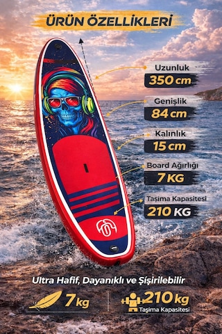 Paddle Board Sup Bodi Power Head Şişme Stand 350x84x15cm Full Set