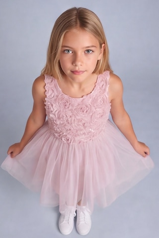 Esila Kids Kız Çocuk 3d Çiçek Detaylı Tüllü Abiye Elbise Özel Gün Ve Doğum Günü Elbisesi GÜL KURUSU