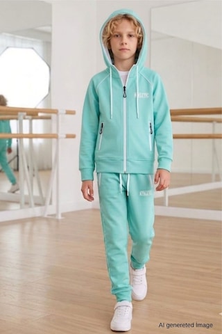 Pina Kids Erkek Çocuk Scuba Atheletic Reglan Kol Kapüşonlu Dalgıç Kumaş Eşofman Takımı Esf7028 Su Yeşili