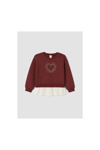 Lc Waikiki Alıta Cıty Farkıyla Lcw Kids Bordo 3 İplik Şardonlu Taşlı Standart & Regular Kız Çocuk Sweatshirt Bordo - 925528534 Bordo