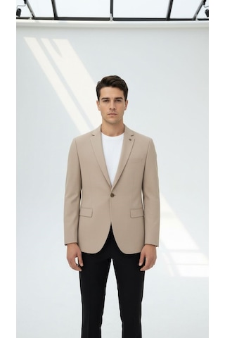 Plus Scorpion Erkek Bej Blazer Ceket Slim Fit, Tek Düğmeli, Şık Spor-klasik Model Bej