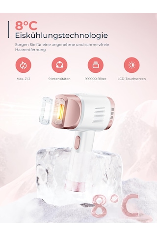 21j Ipl Cihazı 8 C Buz Soğutma Sistemli Epilasyon, Lazer Epilasyon 9 Seviye Ve 600 Nm Kırmızı Işık, Kadın Erkekler İçin Lcd Dokunmatik Ekran Ipl Epilasyon Cihazı, Yüz Kol Bikini Bölgesi Gövde, Gül
