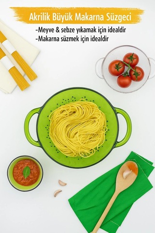 Akrilik Yeşil Makarna Süzgeçi & Sebze Meyve Süzgeçi Çok Renkli