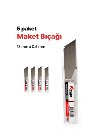 Maket Bıçağı Yedek Falçata Yedeği 18 Mm X 0,5 Mm 5 Paket Her Paket 10 Bıçak