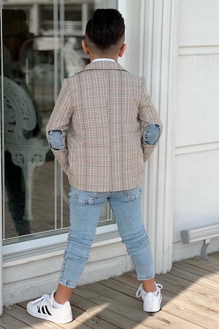 Riccotarz Erkek Çocuk Çizgili Blazer Ceket Kot Pantolon Gri Alt Üst Takım 001