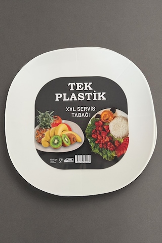 6'lı Sert Plastik Servis Tabağı Xxl Kırılmaz Yıkanabilir 28cm Beyaz