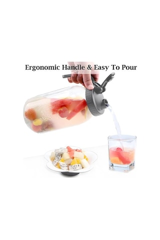 Novahub Kapaklı Cam Mason Sürahi - 64oz Geniş Ağızlı Su Filtreli - 2l Kapasiteli - Kullanışlı Sap Ve Sızdırmaz Kapak